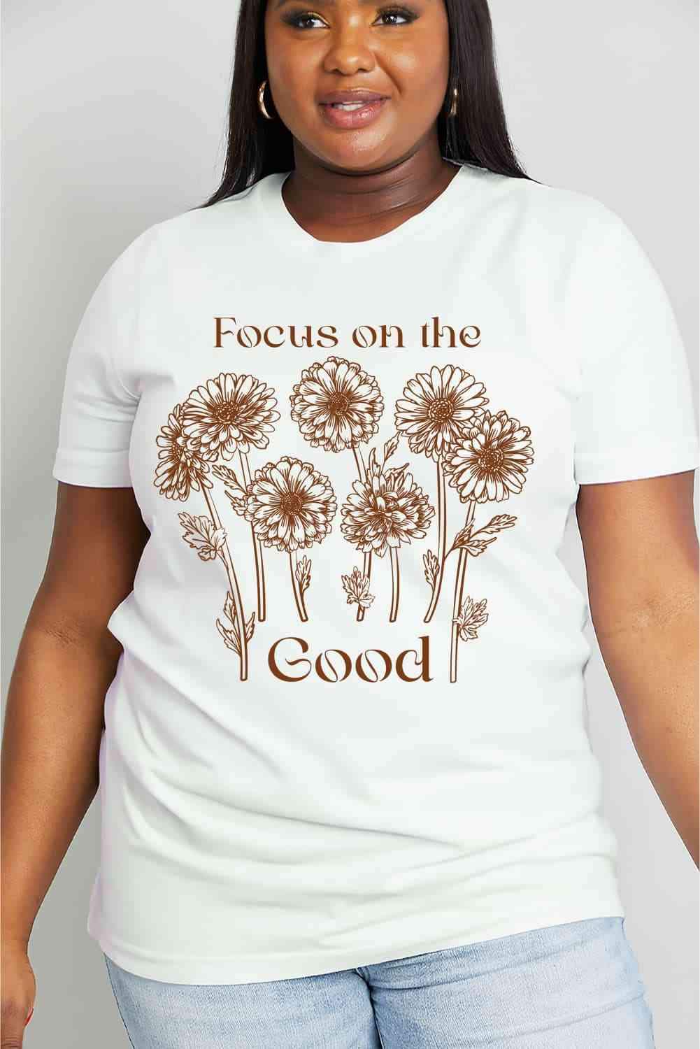 Simply Love Full Size FOCUS ON THE GOOD Graphic Cotton Tee Women's T-Shirts - Tophatter Daily Deals