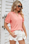 Notched Ruched Short Sleeve T-Shirt Women's T-Shirts - Tophatter Daily Deals