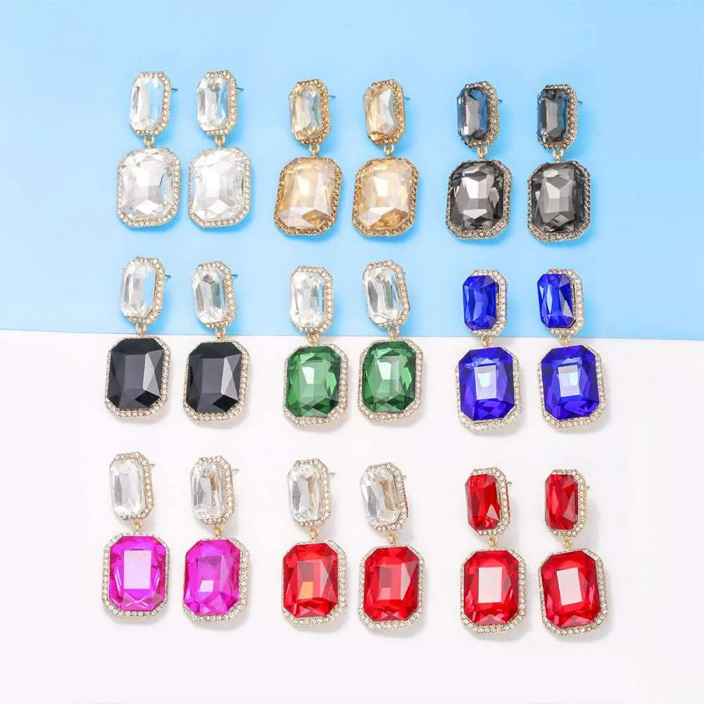 Geometrical Shape Glass Stone Dangle Earrings Earrings - Tophatter Daily Deals