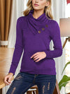 Buttoned Mock Neck Long Sleeve Blouse Violet Blouses - Tophatter Daily Deals