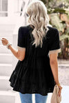 Contrast Short Sleeve Tiered Blouse Blouses - Tophatter Daily Deals