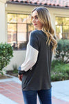 Celeste Design Full Size Contrast Long Sleeve Top Blouses - Tophatter Daily Deals