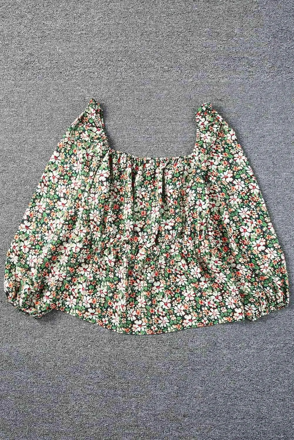 Plus Size Floral Square Neck Peplum Top Green Blouses - Tophatter Daily Deals