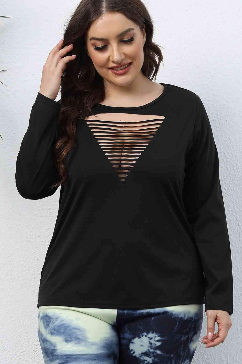 Plus Size Cutout Front Long Sleeve T-Shirt Women's T-Shirts - Tophatter Daily Deals