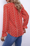 Printed Tie Neck Flounce Sleeve Top Blouses - Tophatter Daily Deals