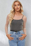 Pearl Long Sleeve Mesh Cropped Top Blouses - Tophatter Daily Deals