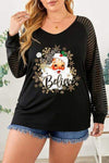 Plus Size Santa Graphic Striped Long Sleeve T-Shirt Black Women's T-Shirts - Tophatter Daily Deals