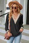 V-Neck Long Sleeve Blouse Black Blouses - Tophatter Daily Deals