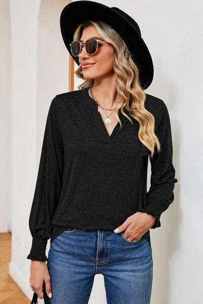 Notched Lantern Sleeve T-Shirt Women's T-Shirts - Tophatter Daily Deals