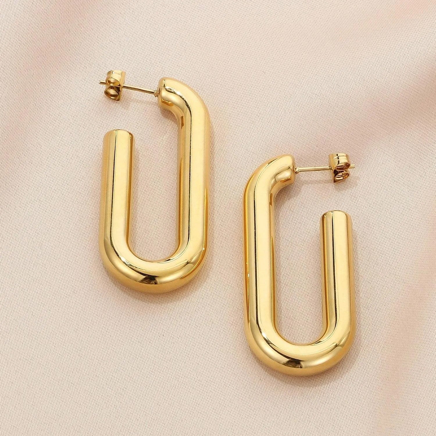 Stainless Steel Hinged Hoop Earrings Style A Gold One Size Earrings - Tophatter Daily Deals