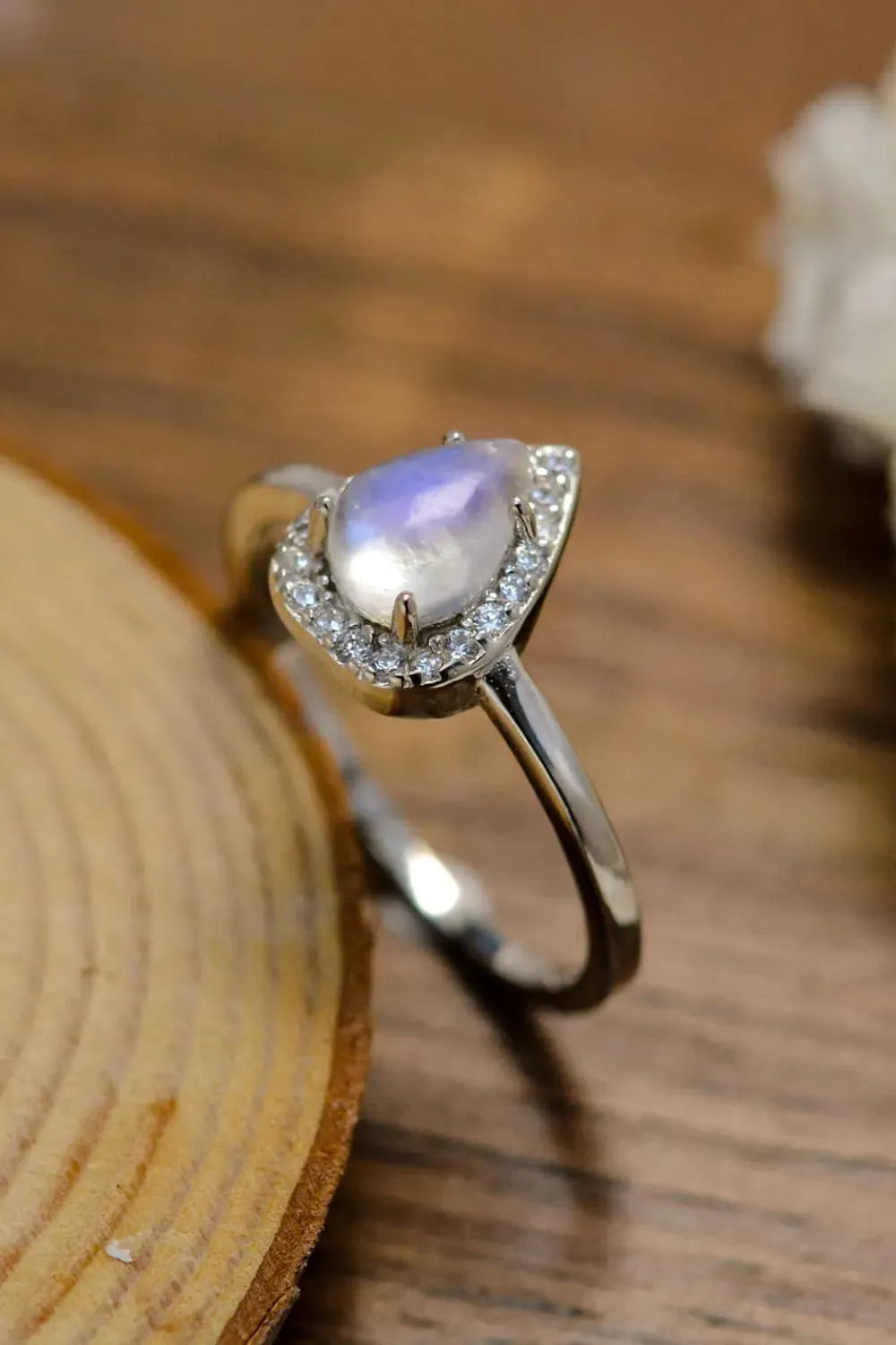 Moonstone Teardrop 925 Sterling Silver Halo Ring Moonstone - Tophatter Daily Deals