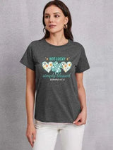 NOT LUCKY SIMPLY BLESSED Round Neck T-Shirt Charcoal Women's T-Shirts - Tophatter Daily Deals