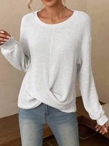 Twisted Waffle-Knit Dropped Shoulder T-Shirt Women's T-Shirts - Tophatter Daily Deals
