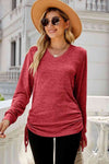 Heathered Drawstring V-Neck Top Women's T-Shirts - Tophatter Daily Deals