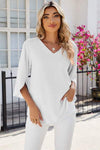 V-Neck Three-Quarter Sleeve Top White Women's T-Shirts - Tophatter Daily Deals