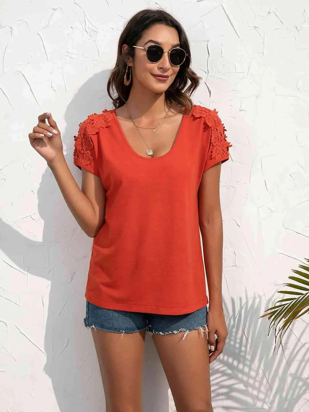 Spliced Lace Cold-Shoulder Blouse Blouses - Tophatter Daily Deals