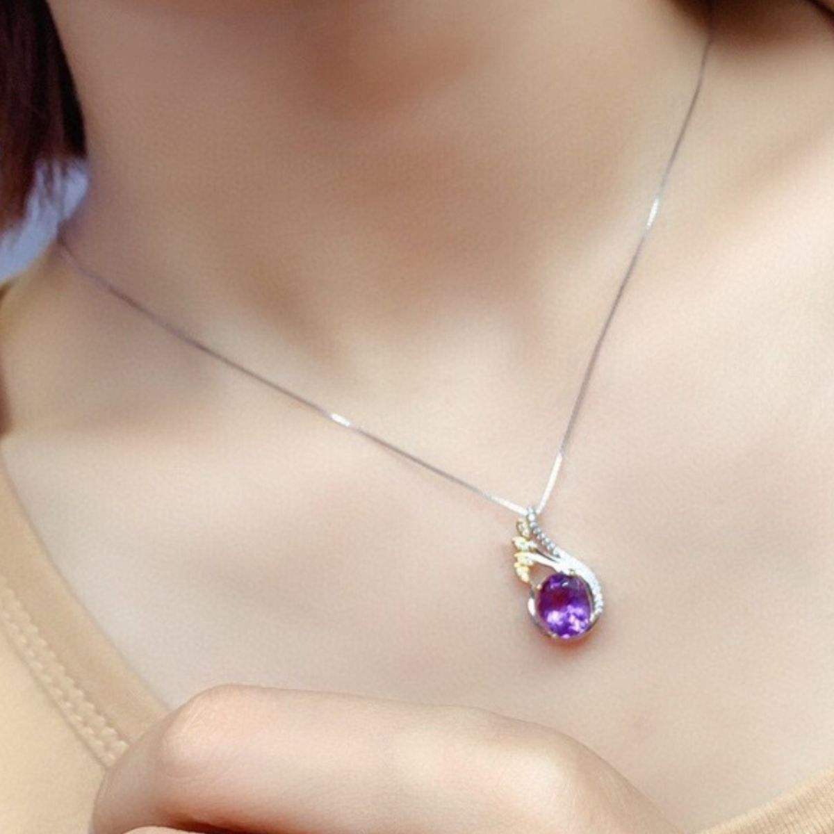 Silver-Plated Artificial Gemstone Pendant Necklace Silver One Size Necklaces - Tophatter Daily Deals