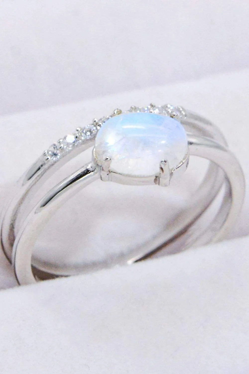 Natural Moonstone and Zircon Double-Layered Ring Moonstone - Tophatter Daily Deals