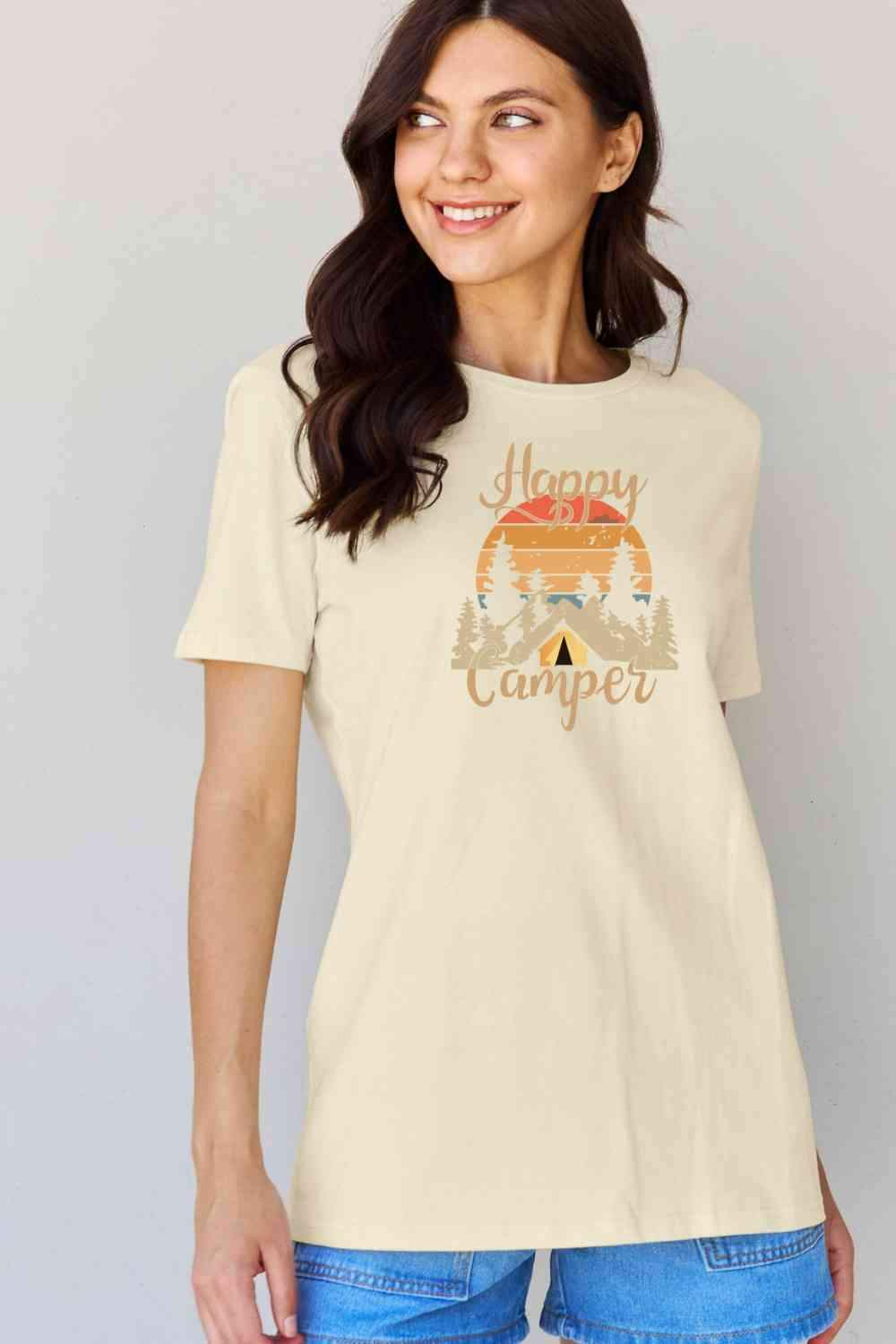 Simply Love Full Size HAPPY CAMPER Graphic T-Shirt Women's T-Shirts - Tophatter Daily Deals