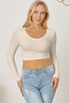 Round Neck Long Sleeve Cropped T-Shirt Sand Women's T-Shirts - Tophatter Daily Deals