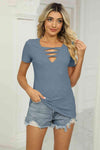 Twisted V-Neck T-Shirt Dusty Blue Women's T-Shirts - Tophatter Daily Deals