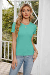 Short Sleeve Round Neck Tee Teal Women's T-Shirts - Tophatter Daily Deals