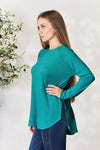 Zenana Round Neck Long Sleeve Slit Top Blouses - Tophatter Daily Deals