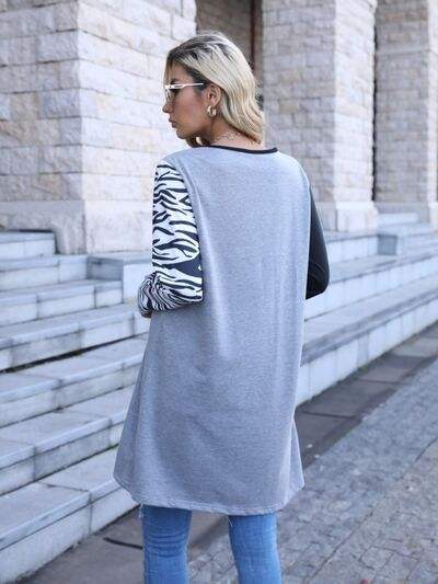 Zebra Print Round Neck Long Sleeve T-Shirt Women's T-Shirts - Tophatter Daily Deals