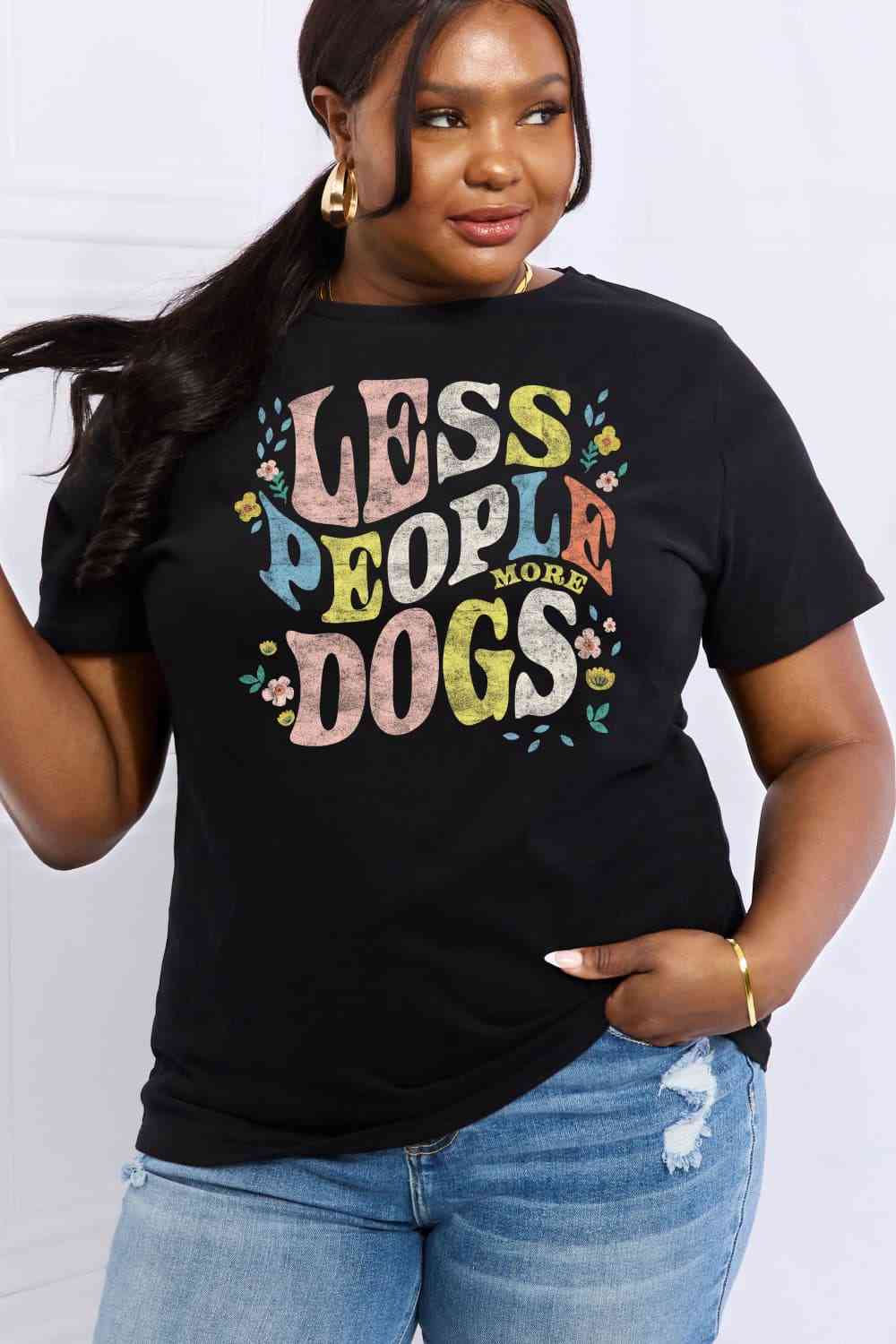 Simply Love Full Size LESS PEOPLE MORE DOGS Graphic Cotton T-Shirt Black Women's T-Shirts - Tophatter Daily Deals