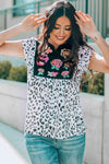 Leopard Notched Neck Short Sleeve Tee Women's T-Shirts - Tophatter Daily Deals