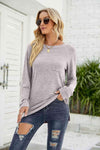 Heathered Slit Long Raglan Sleeve Top Gray Women's T-Shirts - Tophatter Daily Deals