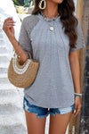 Lace Detail Round Neck Short Sleeve T-Shirt Women's T-Shirts - Tophatter Daily Deals