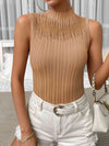 Mock Neck Ribbed Knit Tank Caramel Blouses - Tophatter Daily Deals