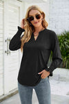 Heathered Flounce Sleeve Curved Hem Top Black Blouses - Tophatter Daily Deals