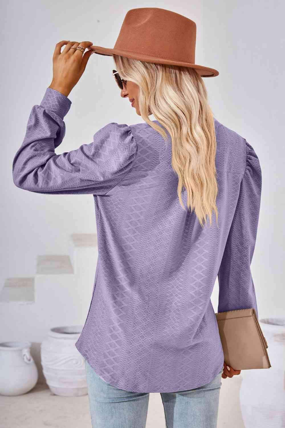 V-Neck Puff Sleeve Blouse Blouses - Tophatter Daily Deals