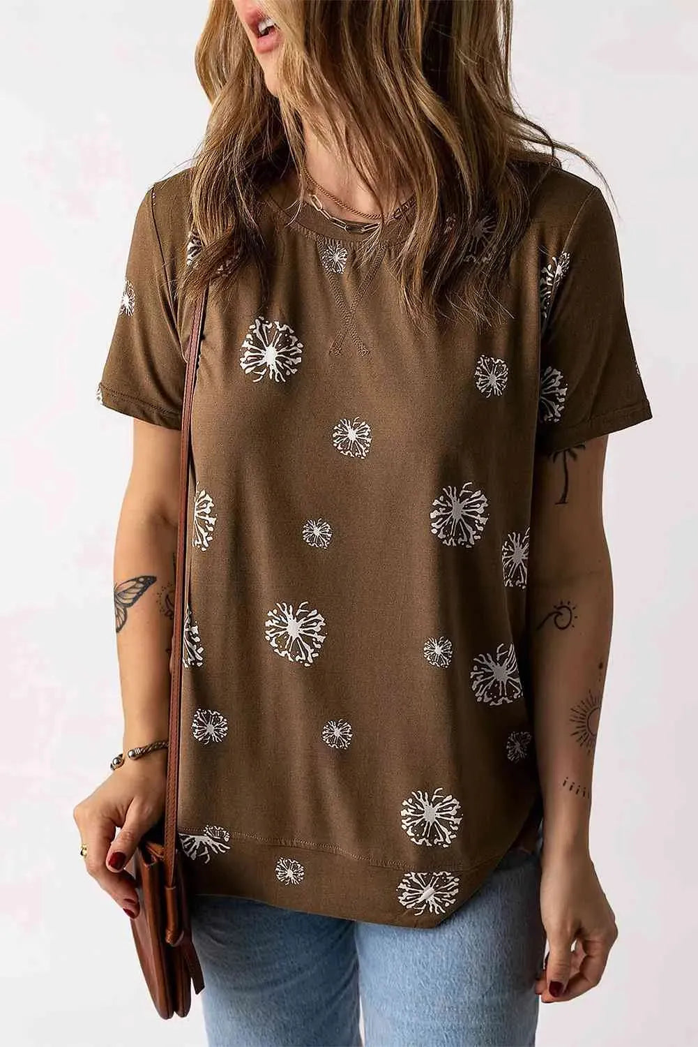 Dandelion Print Round Neck Tee Women's T-Shirts - Tophatter Daily Deals