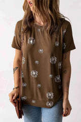Dandelion Print Round Neck Tee Women's T-Shirts - Tophatter Daily Deals