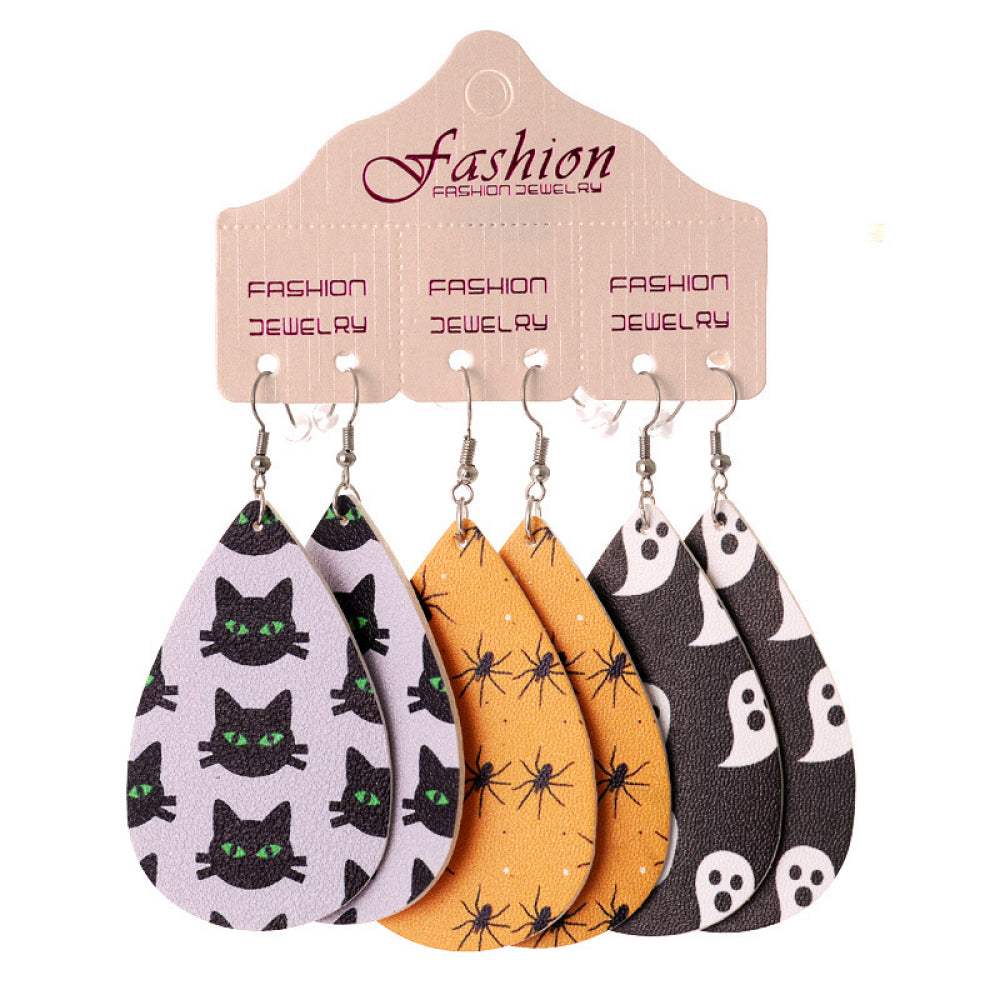 Halloween PU Teardrop Earrings Set Style E One Size Earrings - Tophatter Daily Deals