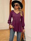 V-Neck Lantern Sleeve Blouse Blouses - Tophatter Daily Deals