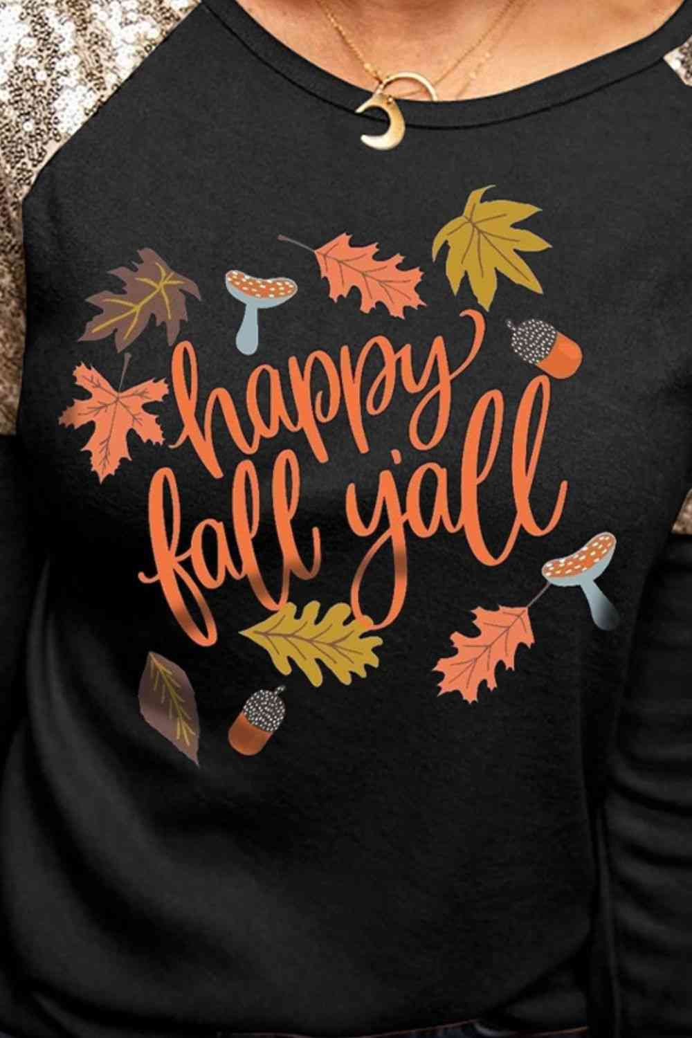 HAPPY FALL Y'ALL Graphic Sequin T-Shirt Women's T-Shirts - Tophatter Daily Deals