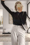 Striped Turtleneck Long Sleeve T-Shirt Women's T-Shirts - Tophatter Daily Deals