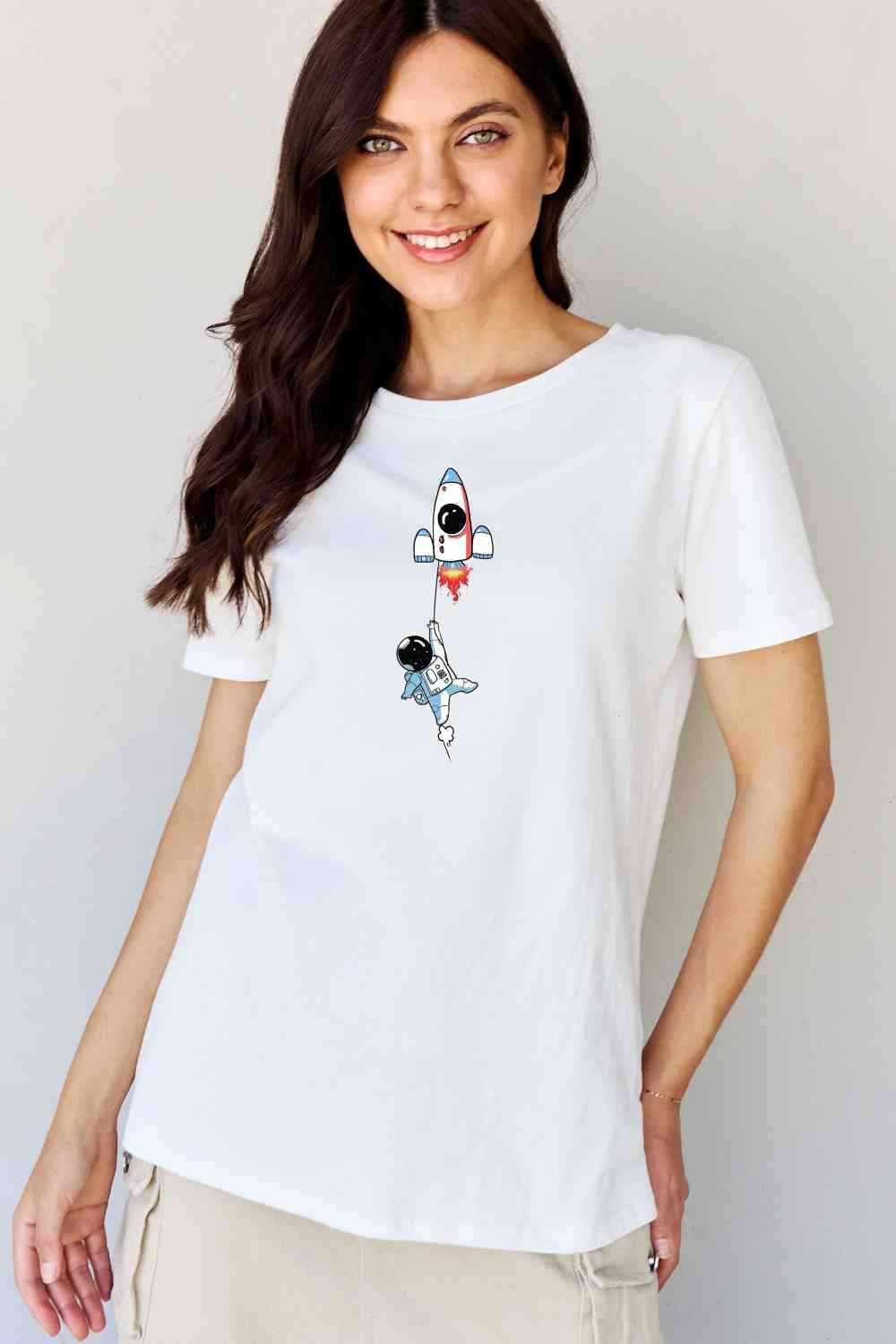 Simply Love Full Size Astronaut Graphic Cotton T-Shirt Women's T-Shirts - Tophatter Daily Deals