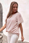 Lace Trim Flutter Sleeve Blouse Blouses - Tophatter Daily Deals