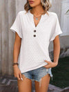 Eyelet Notched Short Sleeve T-Shirt Women's T-Shirts - Tophatter Daily Deals