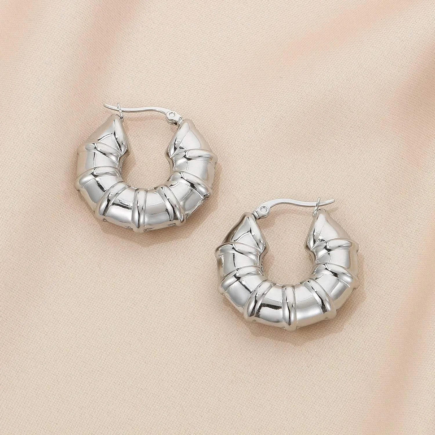 Stainless Steel Hinged Hoop Earrings Style E Silver One Size Earrings - Tophatter Daily Deals