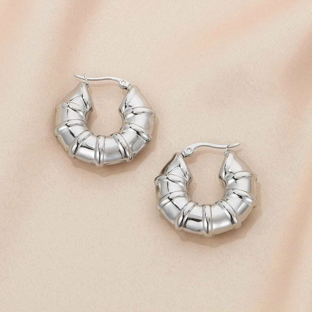 Stainless Steel Hinged Hoop Earrings Style E Silver One Size Earrings - Tophatter Daily Deals