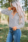 Striped Contrast Trim Quarter Snap T-Shirt Women's T-Shirts - Tophatter Daily Deals