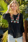 Embroidered Round Neck Ruffled Blouse - Tophatter Deals