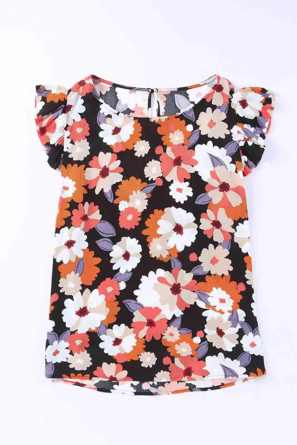 Plus Size Floral Flutter Sleeve Round Neck Top Blouses - Tophatter Daily Deals