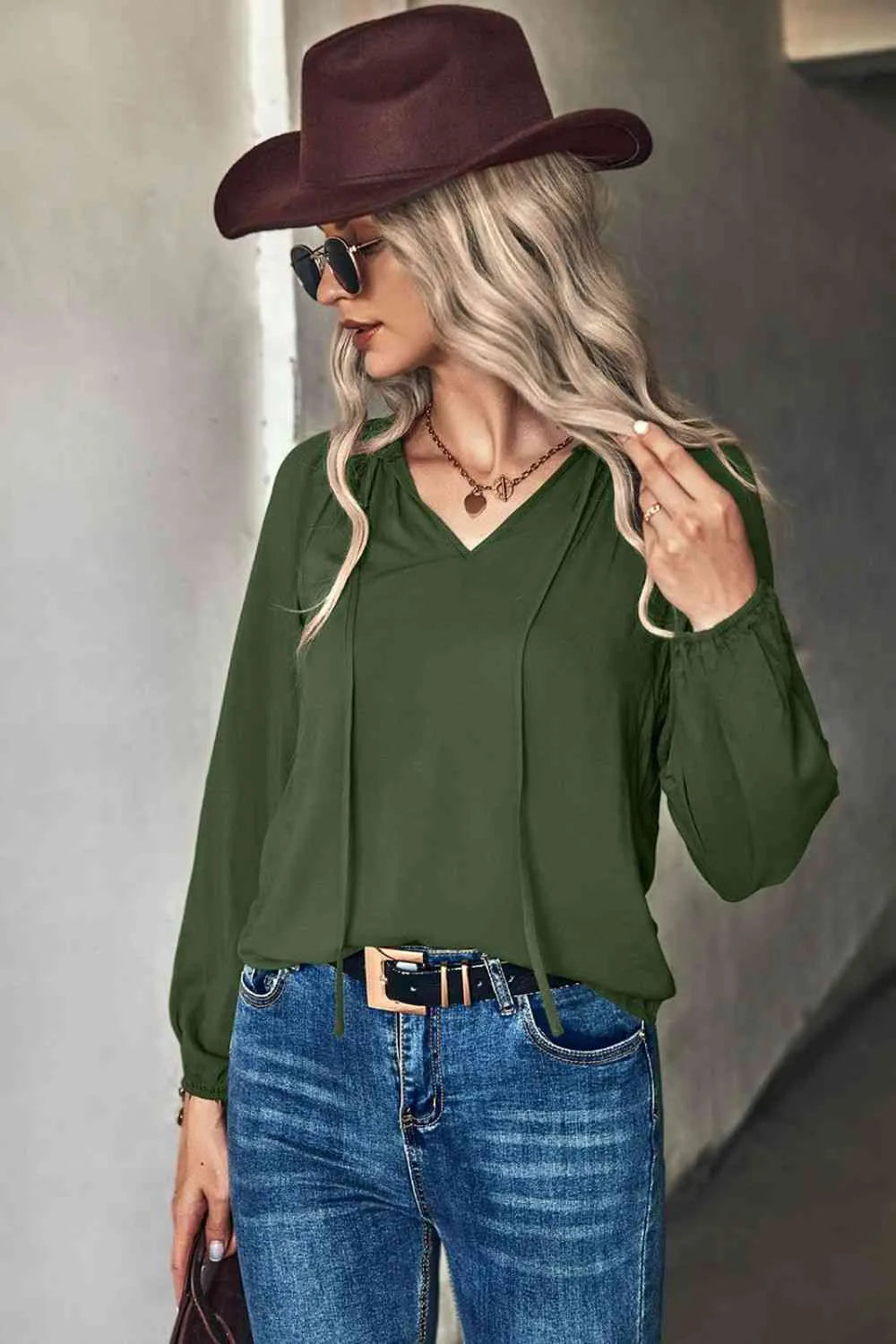 Gathered Detail Tie-Neck Blouse Blouses - Tophatter Daily Deals